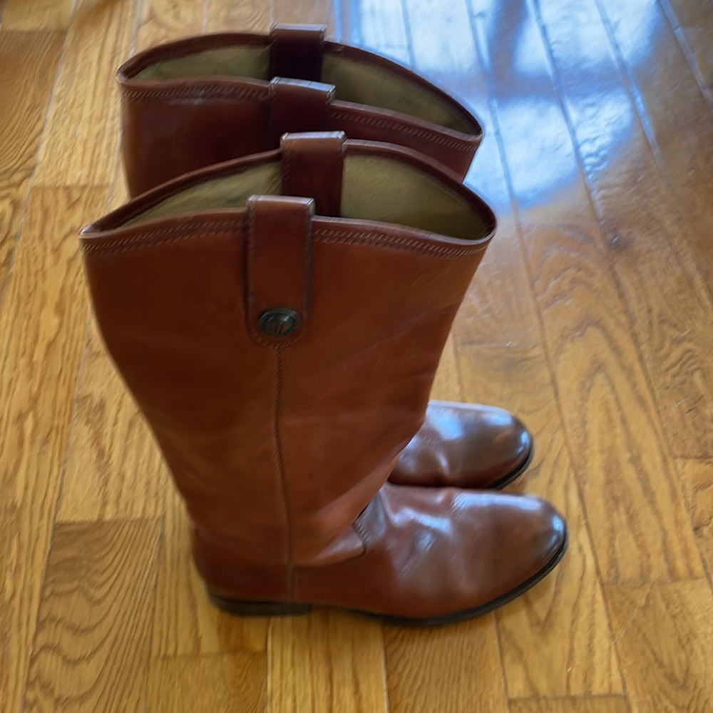 Frye Melissa Button Riding Cognac Leather Pull-On Boots - Picture 4 of 8